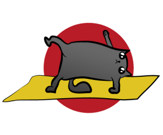 Gray cat lounging on a yoga mat, wellness allowance benefit graphic