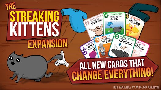 Streaking Kittens expansion banner promoting all new cards