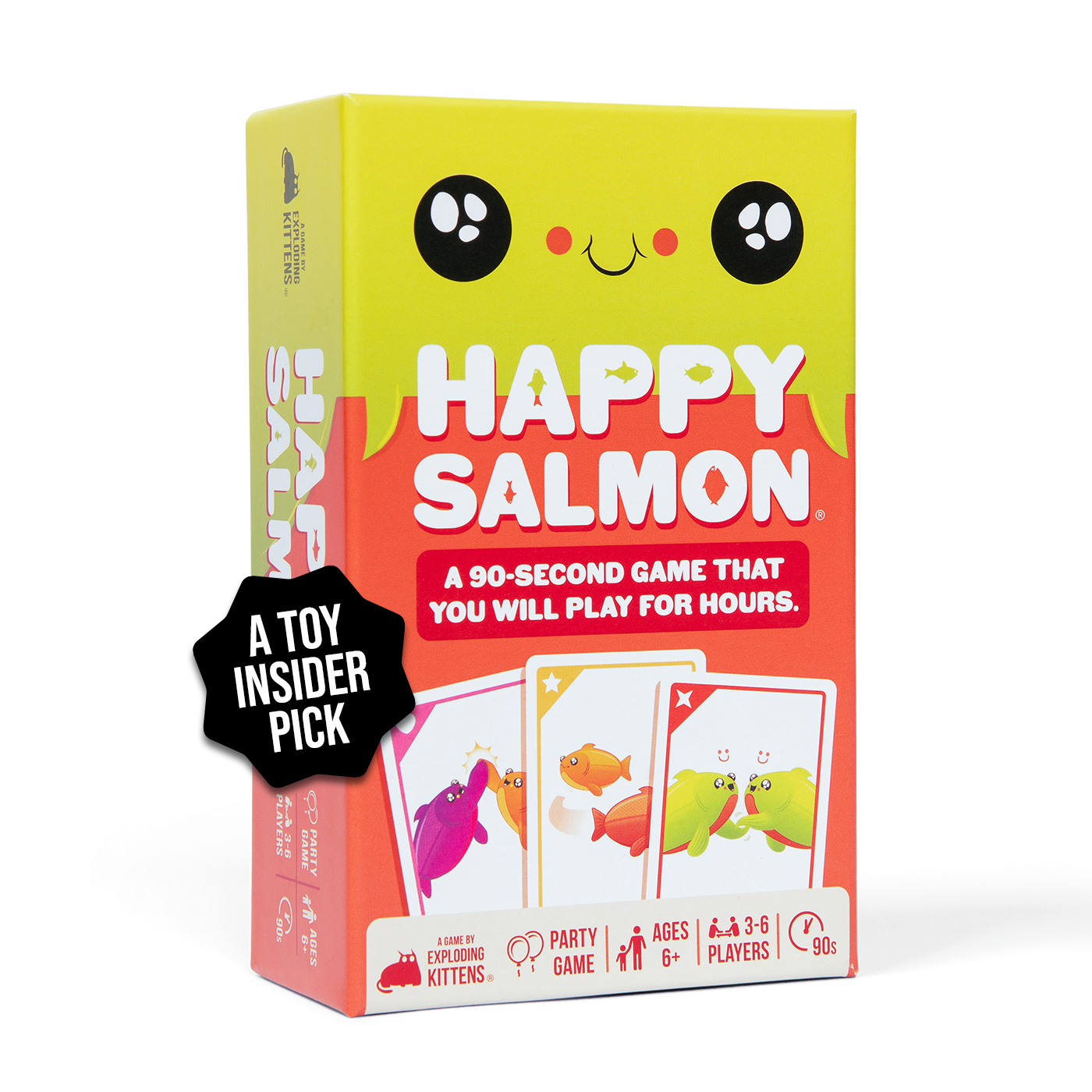 Happy Salmon small box at an angle, with a cartoon salmon 