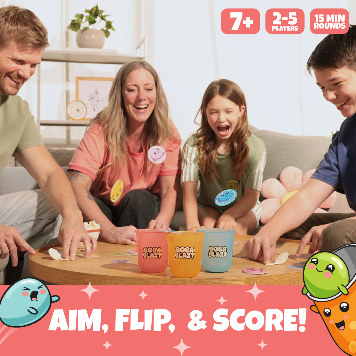 Kids playing Boba Blast, billed 'aim, flip, and score' (Secondary image) View 2