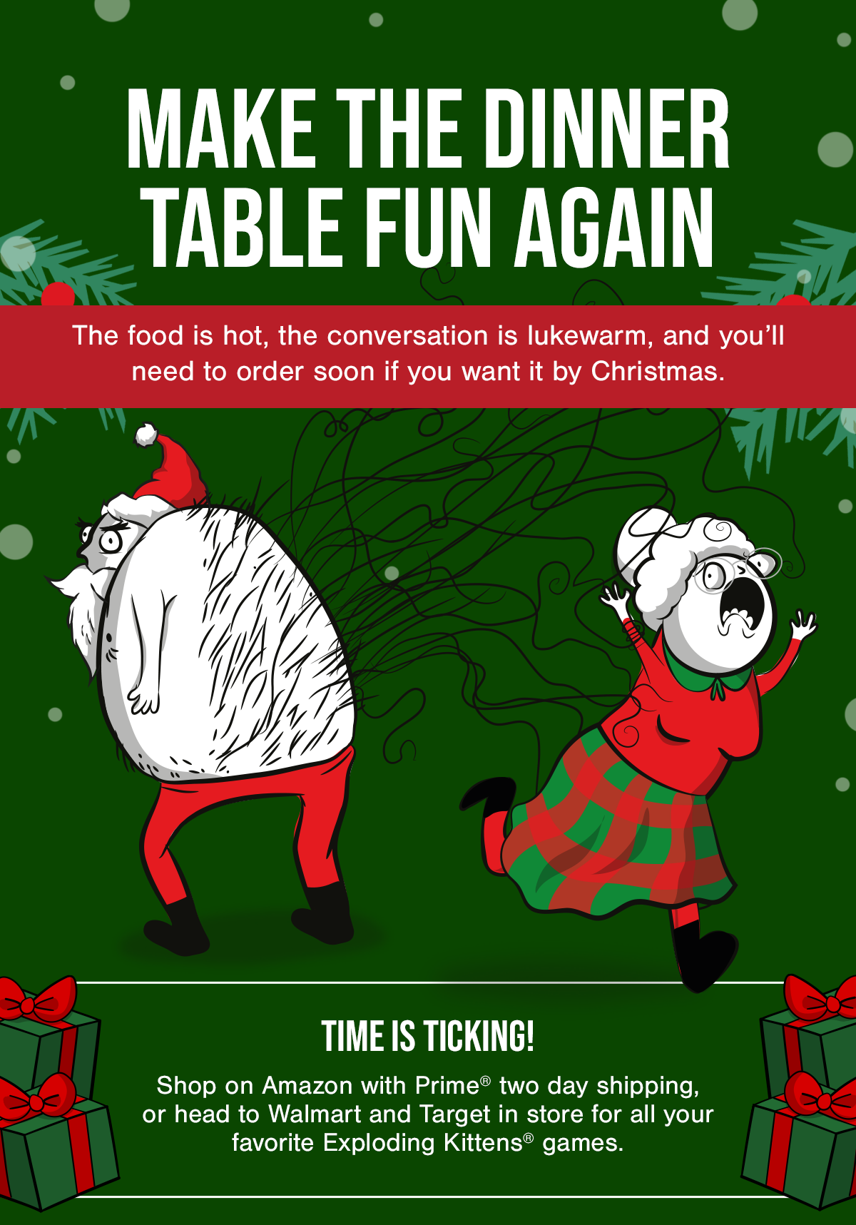 Holiday graphic: make the dinner table fun again, with cartoon reindeer