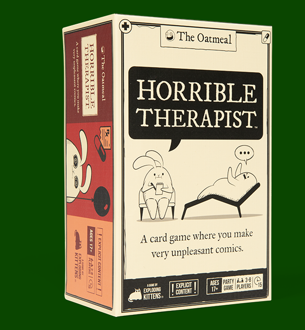 Horrible Therapist game box by The Oatmeal, a holiday graphic
