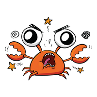 Surprised orange crab character with stars
