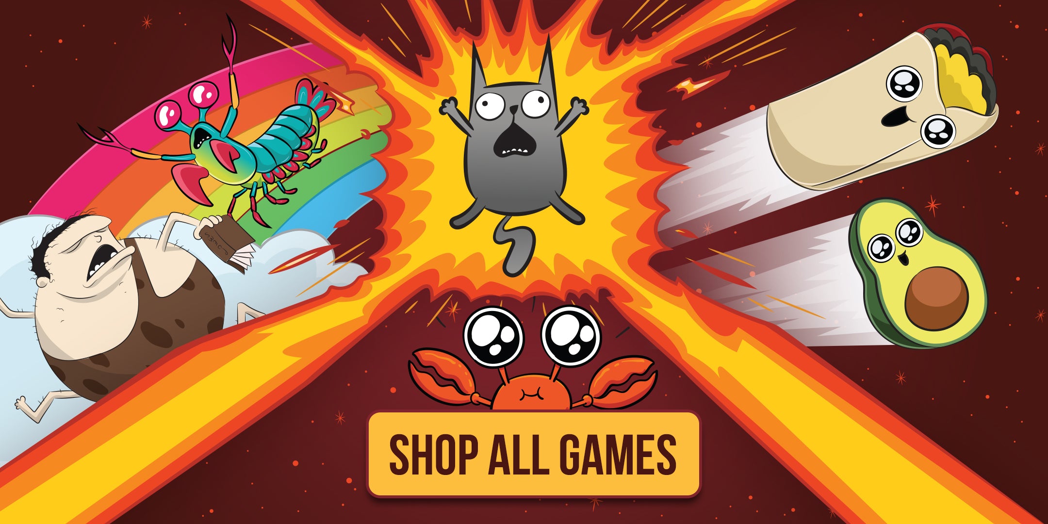 Shop All Games banner with cartoon characters racing along a road