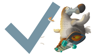 A Little Wordy dictionary 'correct' graphic with a green check and a dodo 