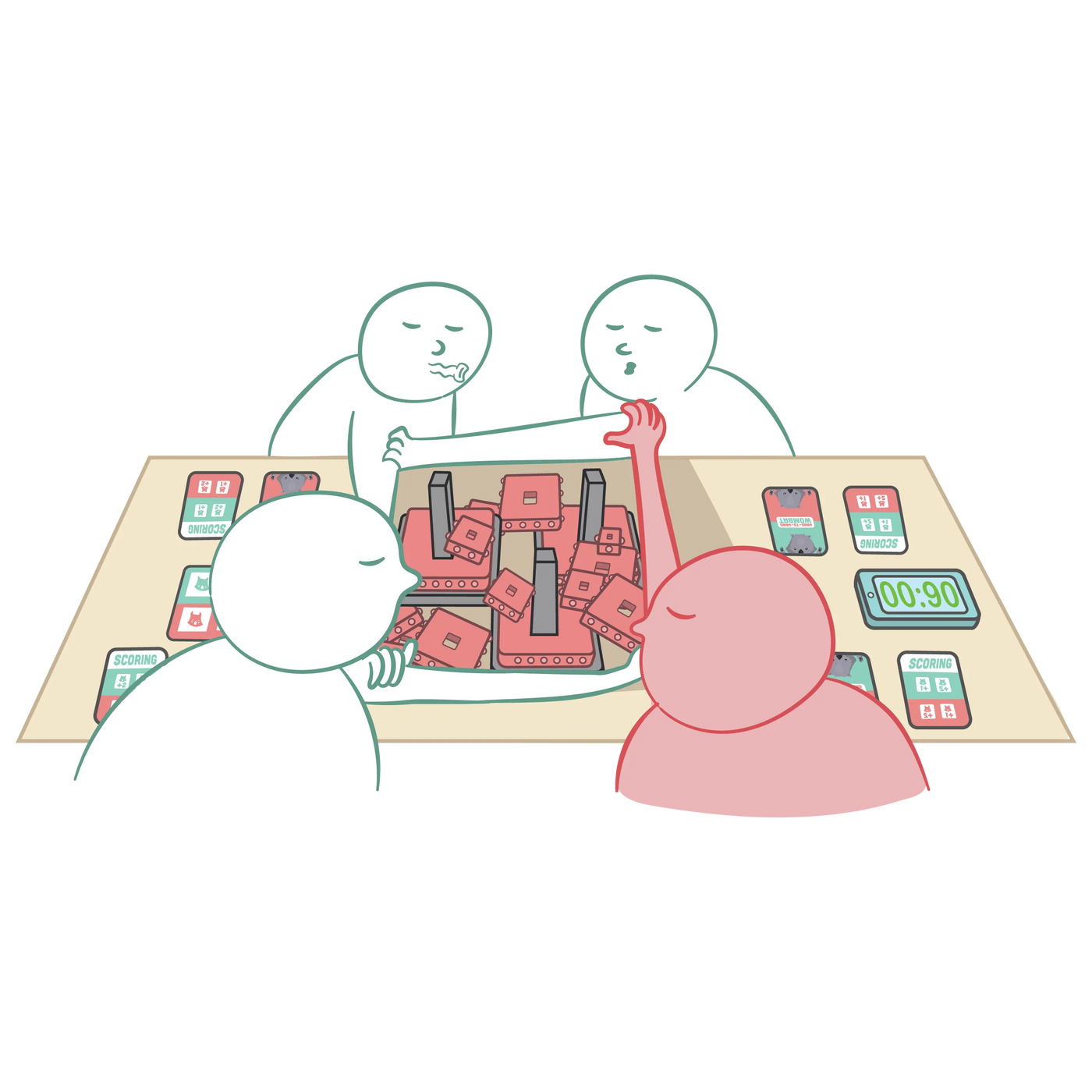 Players gathered around a table in armored Wombat mode illustration 
