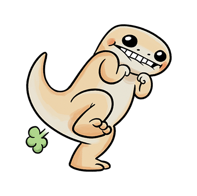 Yellow salamander character holding a four-leaf clover