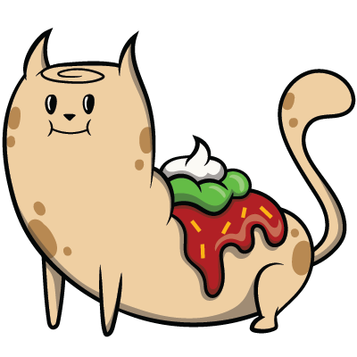 Purrito, a cat wrapped like a burrito topped with sauce and cream