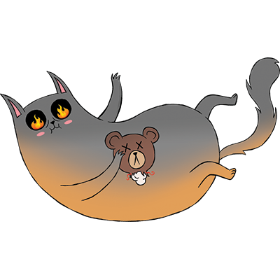 Gradient feral cat with a bear-like face, cover character art