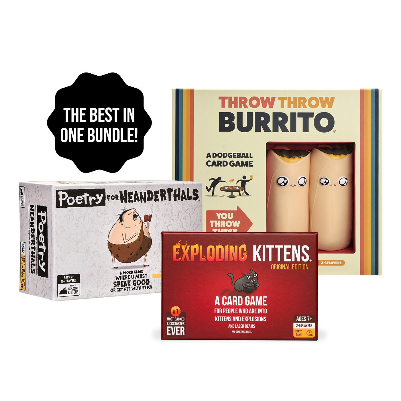 Greatest Hits Bundle: Poetry for Neanderthals, Throw Throw Burrito and Exploding Kittens 
