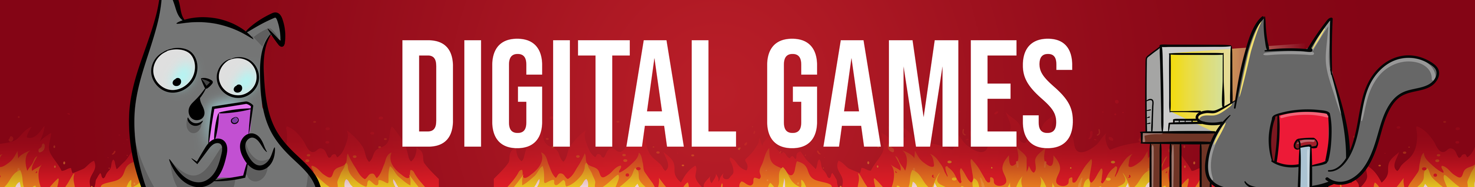 Digital Games banner with a cartoon cat and game controllers