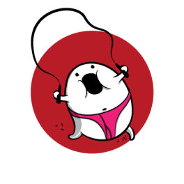 White cat in a pink ribbon exercising, half day Fridays benefit graphic 