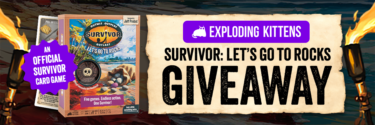 Survivor Let's Go To Rocks giveaway banner with game prizes