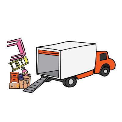 Giants Moving Tiny Furniture cover, truck loading miniature furniture
