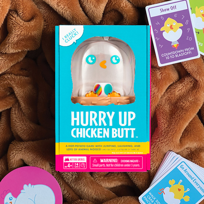 Hurry Up Chicken Butt game with a chicken dome on a furry background 