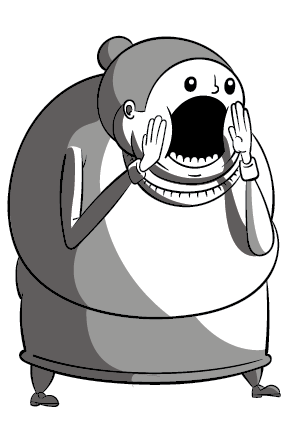 Gray librarian character shushing loudly