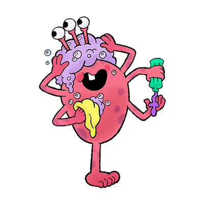 Pink monster character holding a popsicle