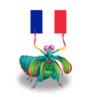 Mantis character holding the French flag 