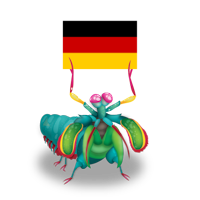 Mantis character holding the German flag 