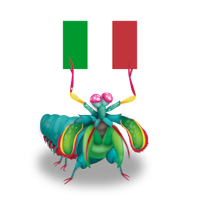 Mantis character holding the Italian flag 