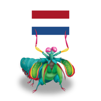 Mantis character holding the Netherlands flag 