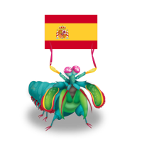 Mantis character holding the Spanish flag 