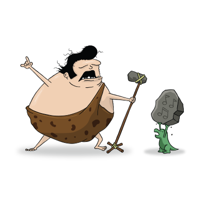 Caveman character beside stone rock characters