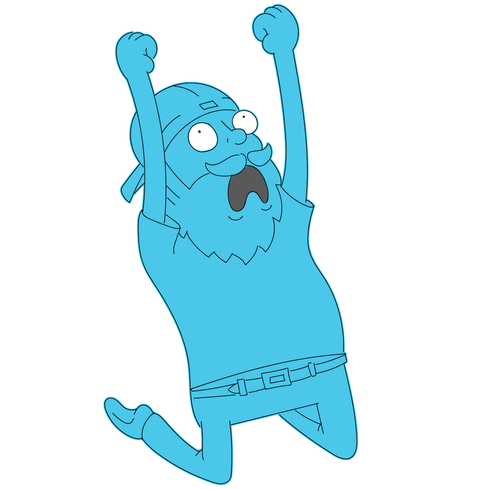 Blue monster character with an arm raised
