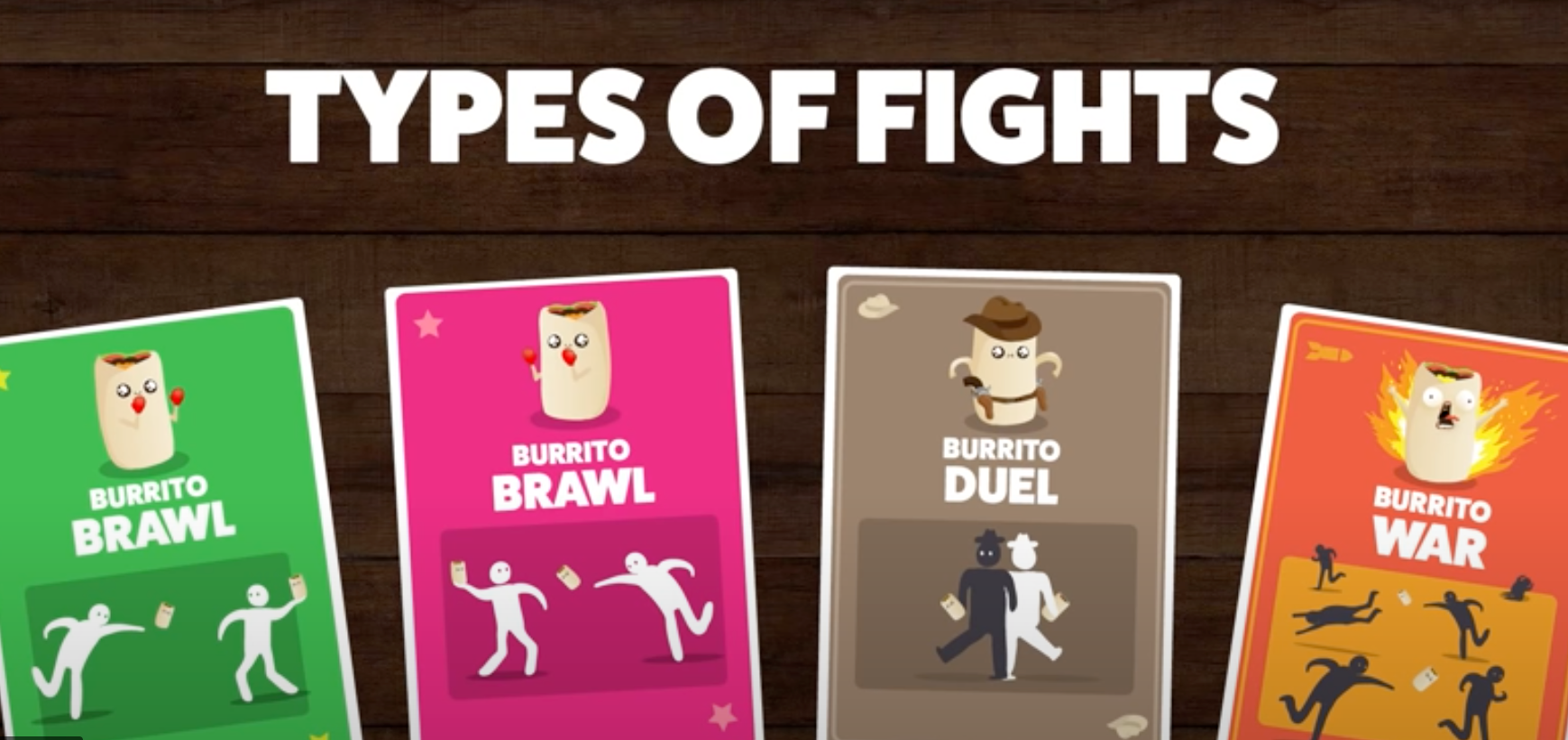 Types of Fights title card with four brawl game boxes 
