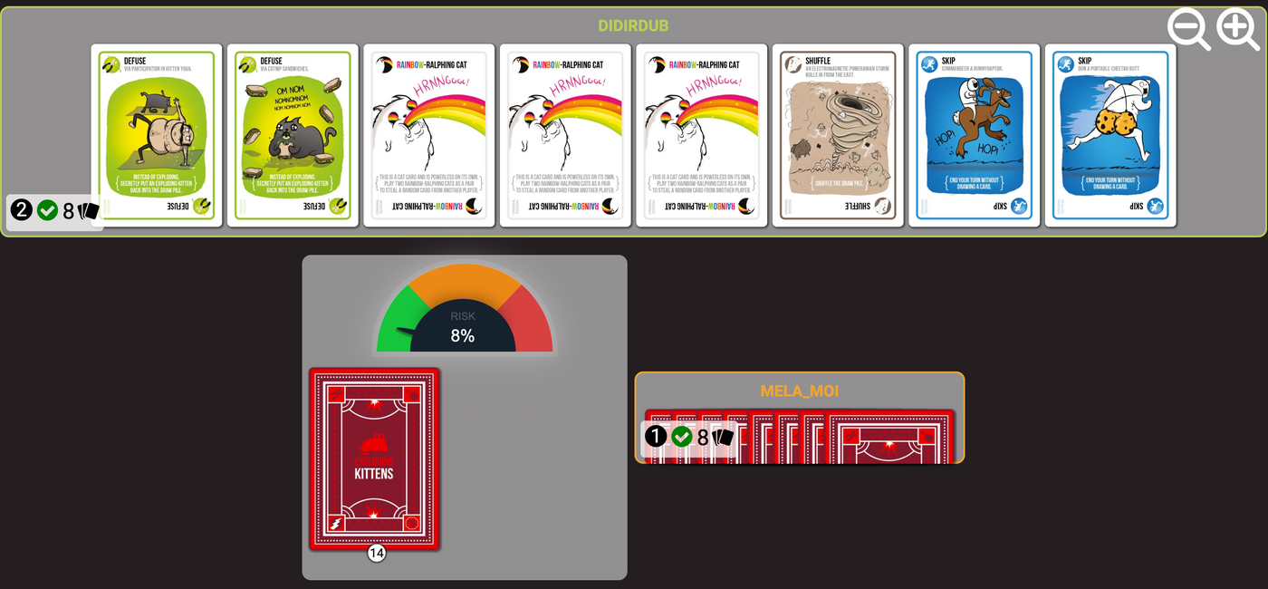 Digital card game board interface screenshot 