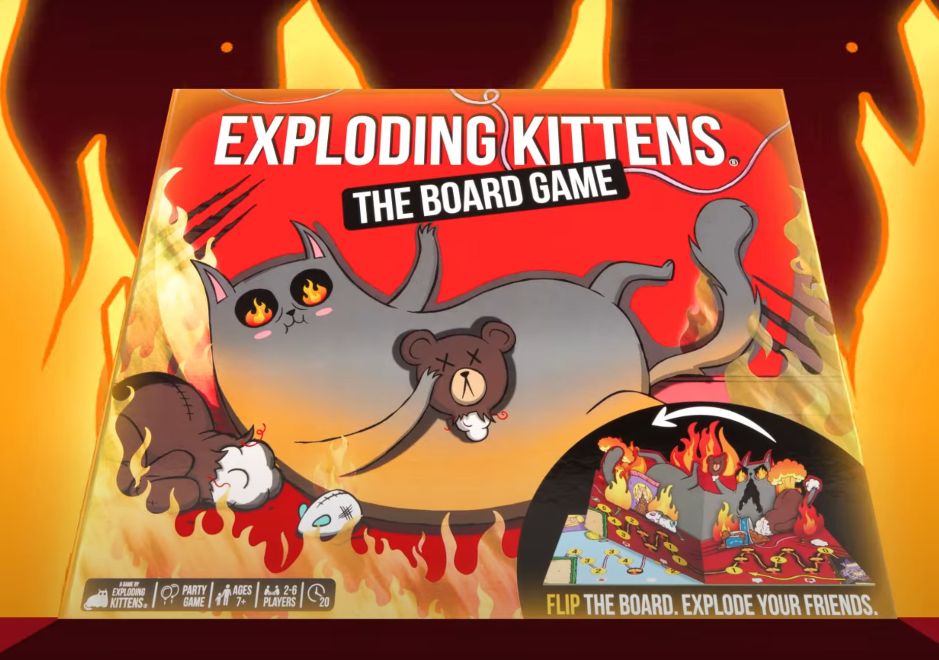 Exploding Kittens The Board Game box with cats and fire 