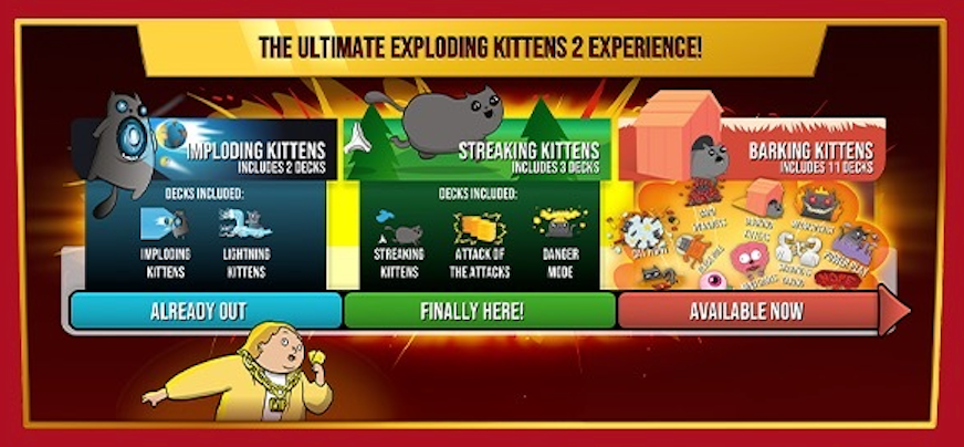 Exploding Kittens 2 digital experiences menu screen 