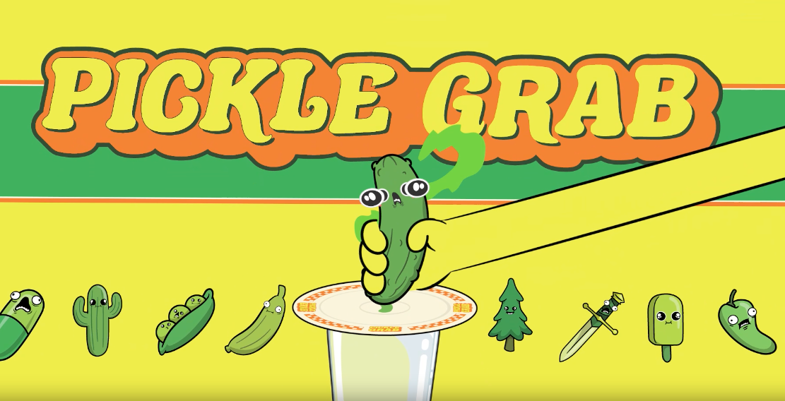 Pickle Grab game banner with a pickle in a cup 