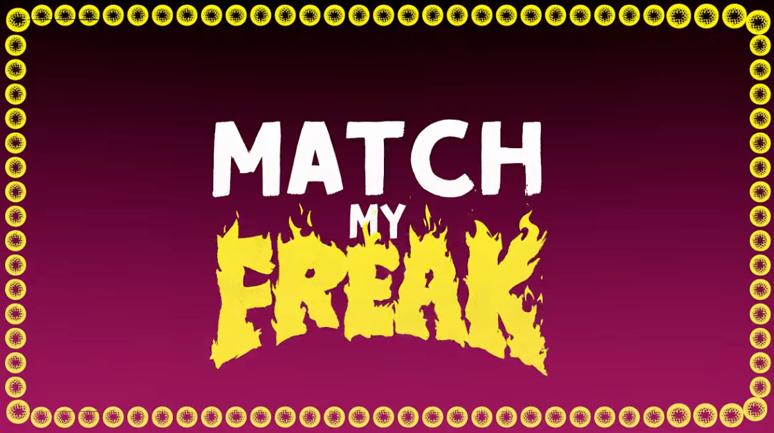Match My Freak game logo with flames on dark background 