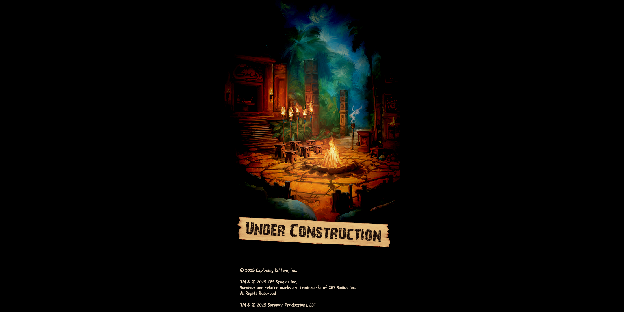 Survivor website under construction banner with torches