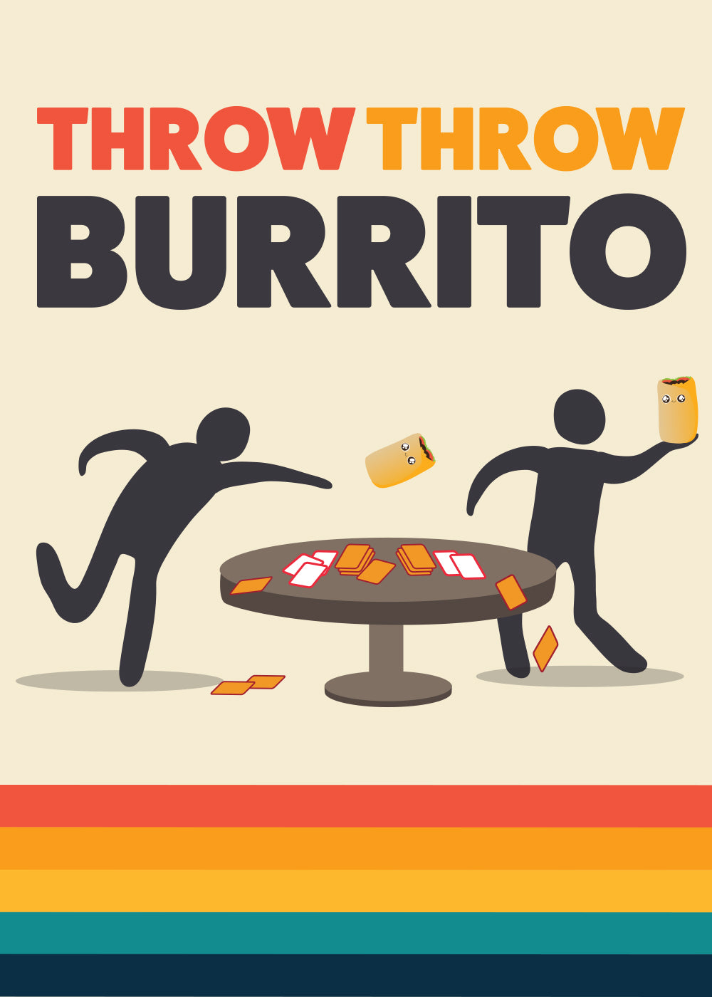Throw Throw Burrito banner with stick figures throwing foam burritos