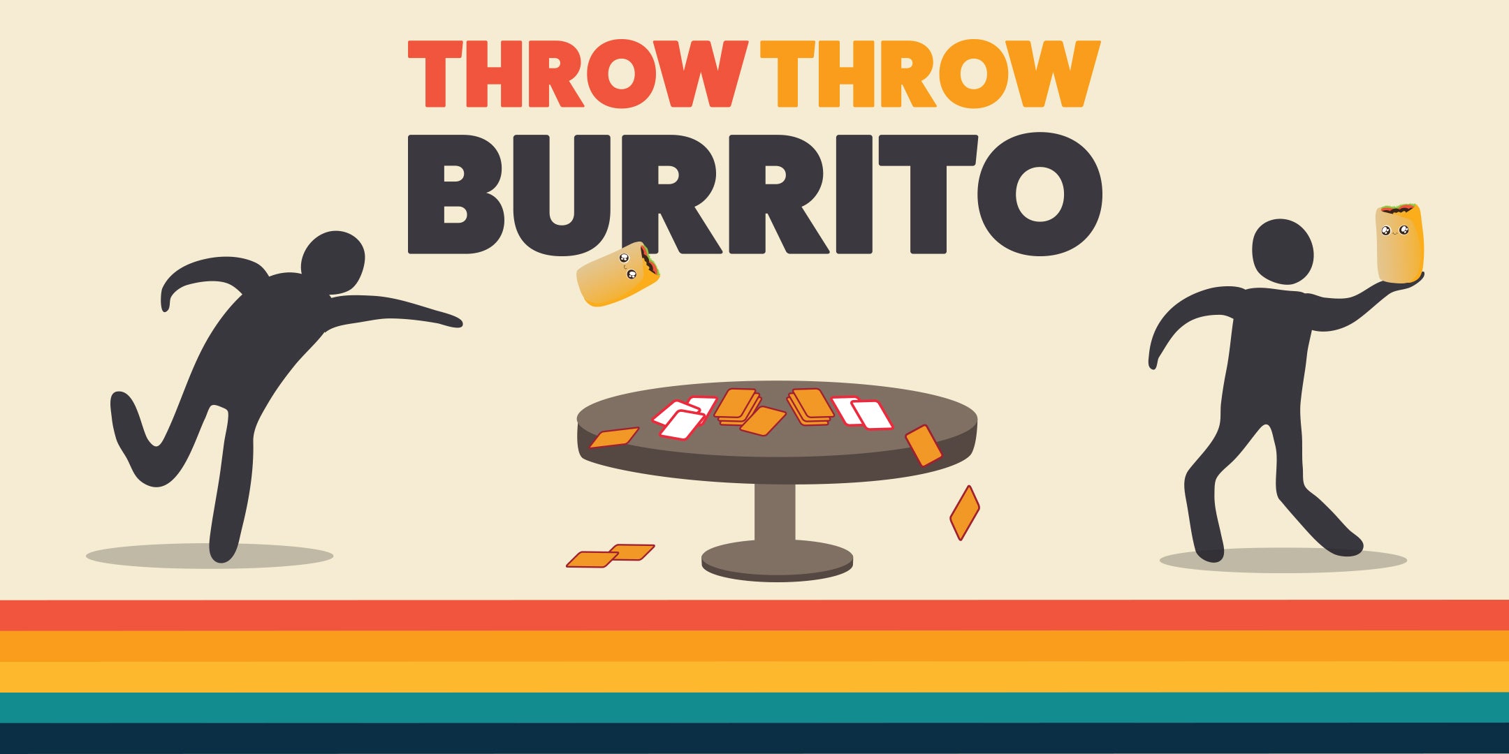 Throw Throw Burrito banner with stick figures throwing foam burritos