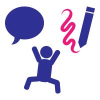 Icons of a speech bubble and a squiggly pencil