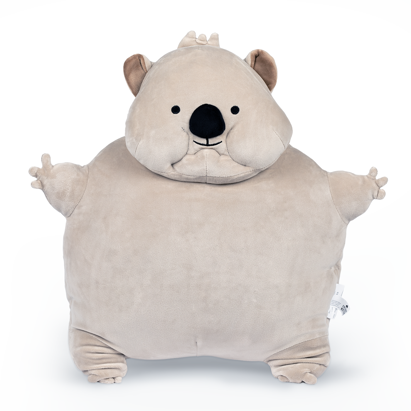 The Giant Wombat plush, a large gray wombat soft toy, front view 