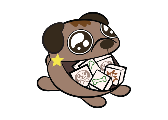 How to play: a pug character holding picture dice cards
