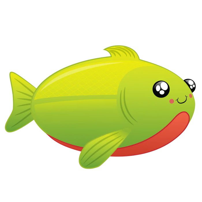 Green salmon fish character with a happy expression