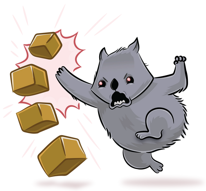 Hand to Hand Wombat instructions, startled wombat dodging falling boxes