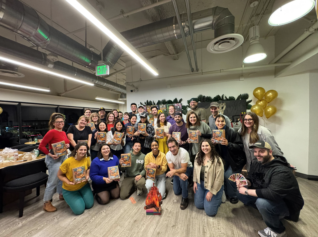 Large team group photo in an office 