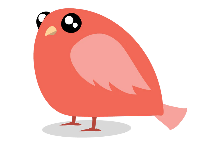 Plump red bird character standing