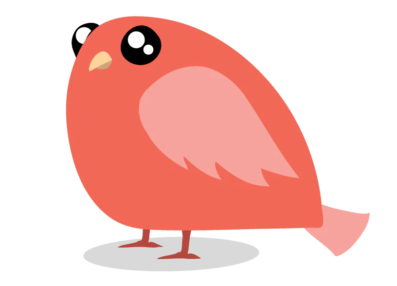 Plump red bird character standing