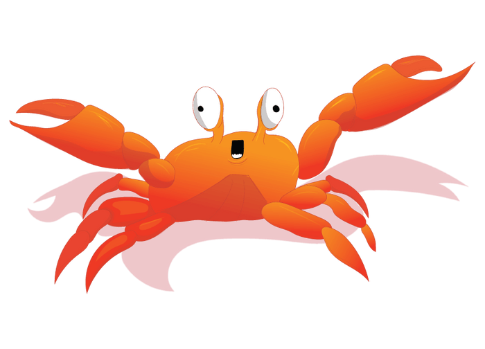 Orange cartoon crab with claws raised