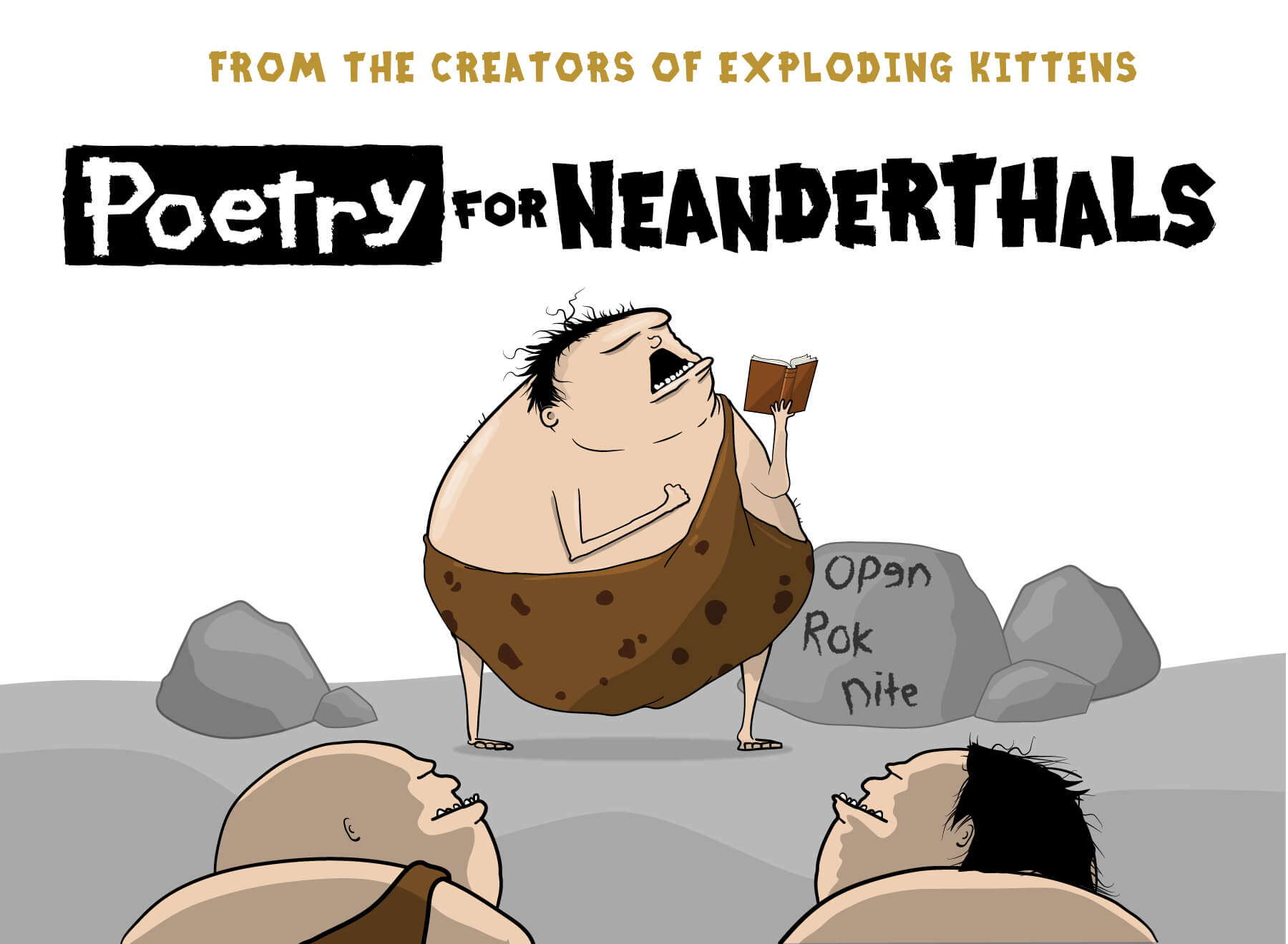 Poetry for Neanderthals promo header with a caveman 