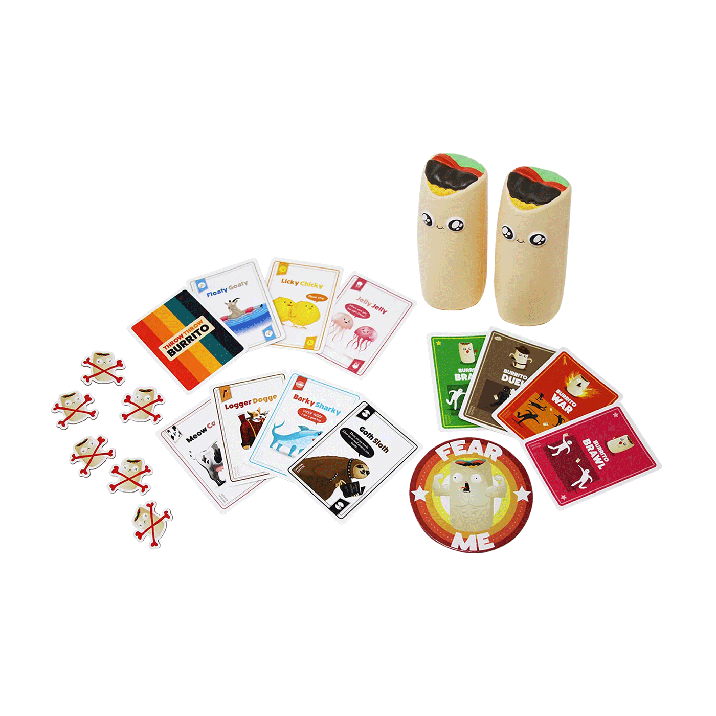 Throw Throw Burrito game contents shown laid out in the box 
