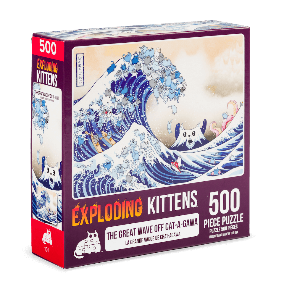Exploding Kittens The Great Wave off Cat-a-gawa 500-piece puzzle box at an angle 